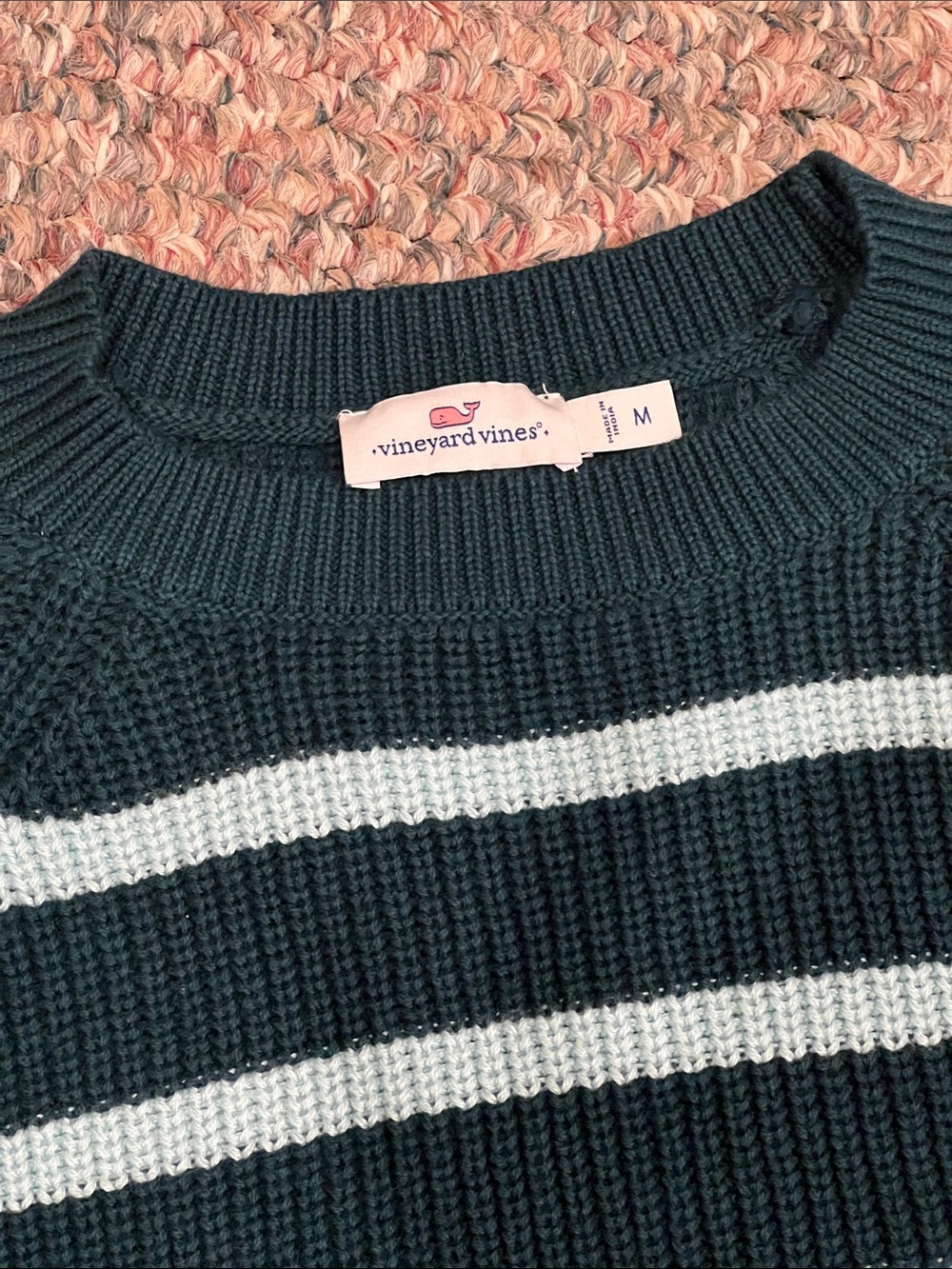 Vineyard Vines Dark Green & White Striped Crewneck Sweater - Picture 3 of 3